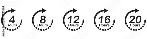 12, 24, 6, 48 and 72 hours order execution or delivery service Black icons. Vector illustration