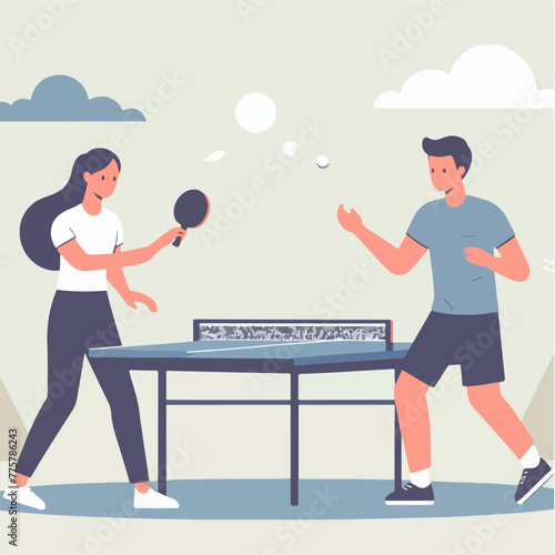 table tennis training with a partner in flat design style