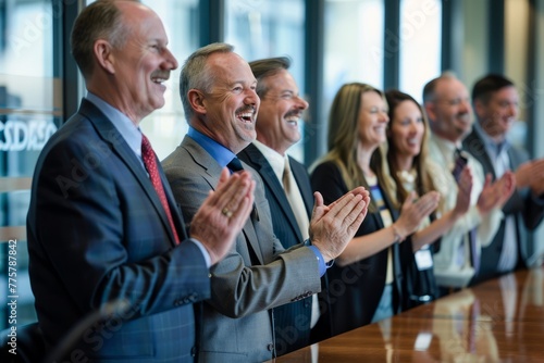 Corporate Leaders Applauding Team Achievement Indoors