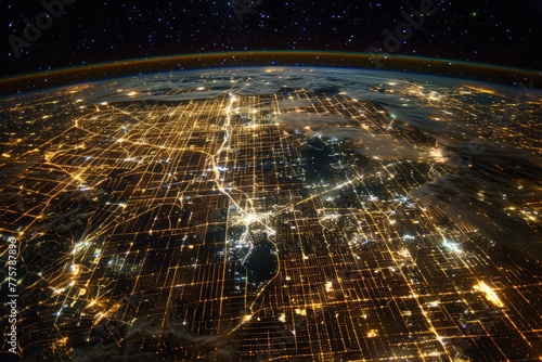 Aerial View of City Lights Glowing at Night