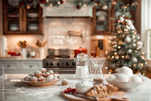 Christmas Baking Scene in Festive Kitchen  Holiday Preparations