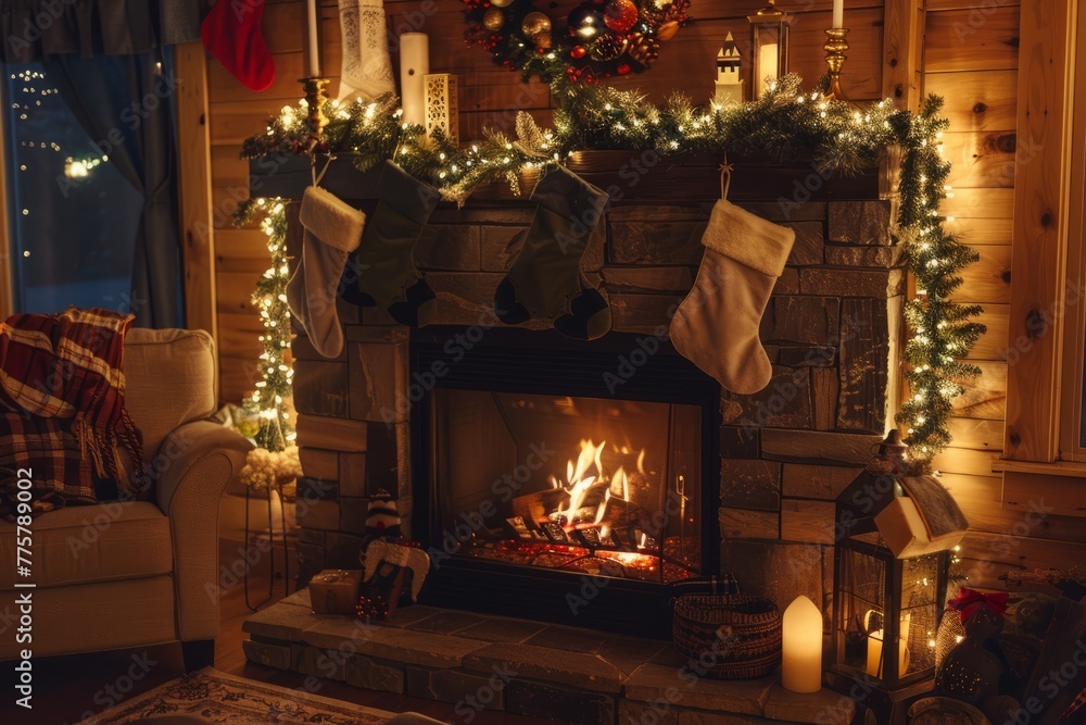 Cheerful Christmas Living Room: Hearth with Festive Decorations