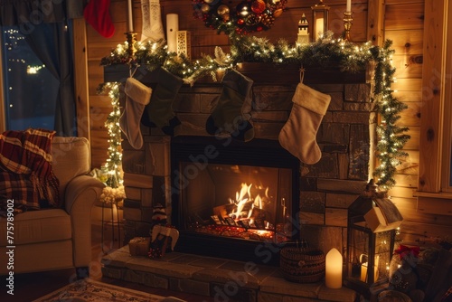 Cheerful Christmas Living Room  Hearth with Festive Decorations