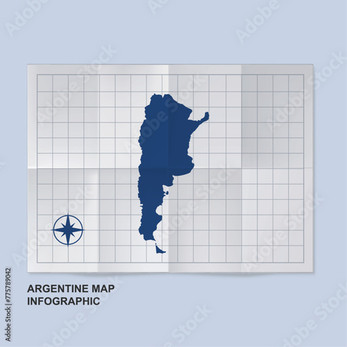 Argentine map country in folded grid paper.