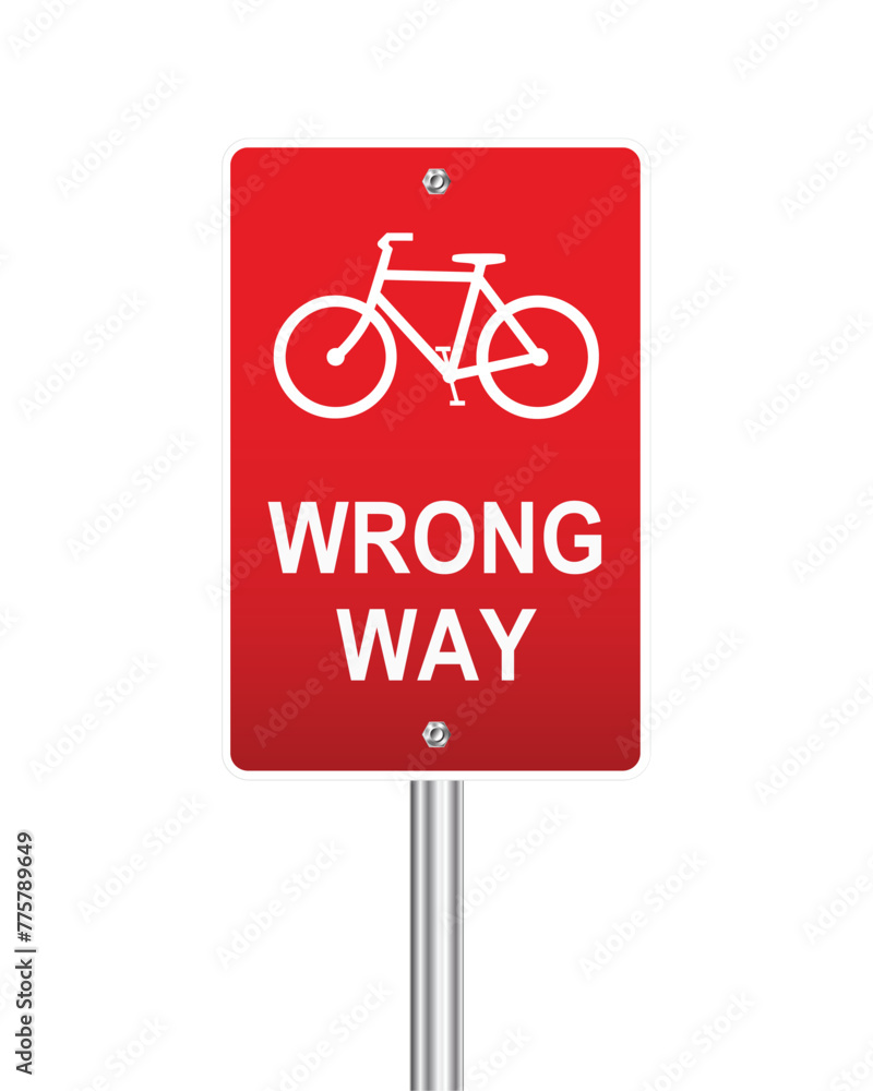 Bicycle wrong way traffic sign on white