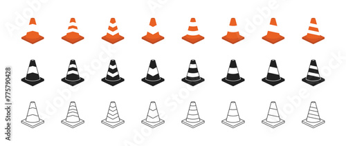 Traffic, safety cone icon set. Vector EPS 10
