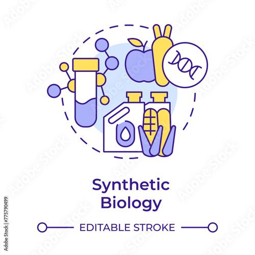 Synthetic biology multi color concept icon. Genetic engineering. Food science. Organic chemistry. Round shape line illustration. Abstract idea. Graphic design. Easy to use in presentation