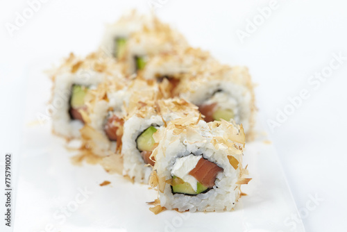 tasty sushi on the white