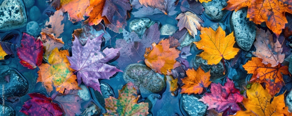 Autumn fallen leaves on road top view. Autumn fallen leaves on road top view.