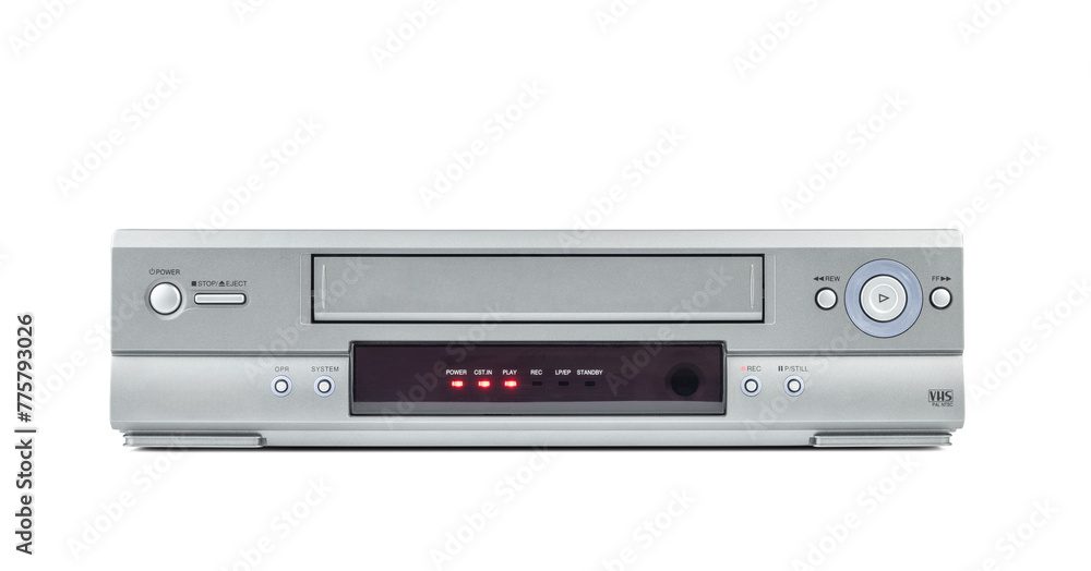 Obraz premium Old VHS video recorder, front view, isolated on a transparent background png