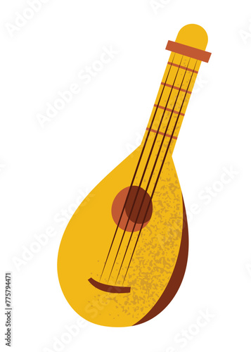 Medieval music instrument, lute in cartoon style, hand drawn vector illustration, isolated on white