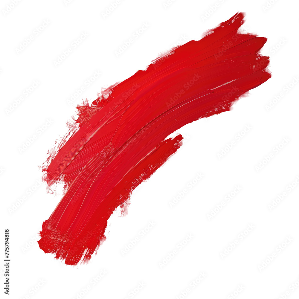 A bold crimson brush stroke contrasting on a transparent backdrop