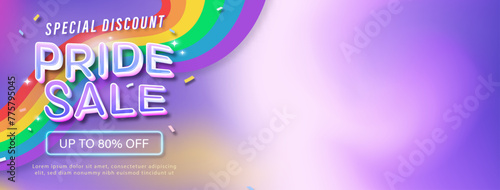 Pride month sale banner background with colorful LGBT rainbow design and copy space , vector illustration