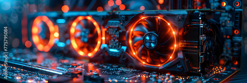 A Black High-Performance Graphics Card from a Company , Interior scenes HD 8k wall paper Stock Photographic image 