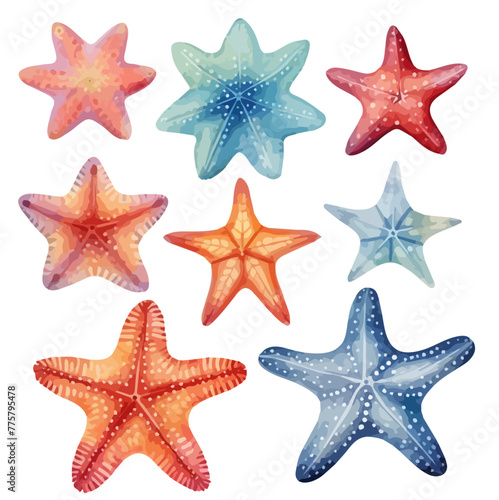 Watercolor clipart Painting of a set starfish, isolated on a white background, Illustration, Drawing art, Graphic Painting, Vector starfish. 