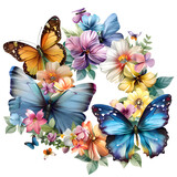 Numerous flowers and butterflies are flying around. Generative AI