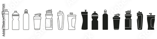 Sports bottle icon vector set. Bottle illustration sign collection. Sport symbol. Water logo.