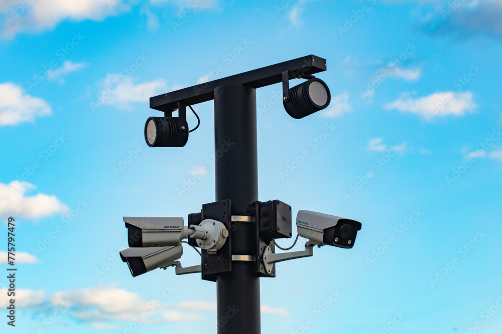 Hikvision video surveillance cameras on pole Hikvision video surveillance cameras on pole