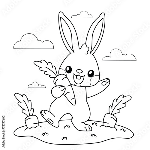 Vector illustration drawing of a rabbit  cartoon outline, isolated clip art design. © Abdul