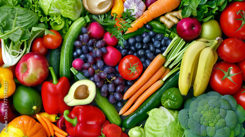 Assortment of Fresh Colorful Vegetables and Fruits for Balanced Diet