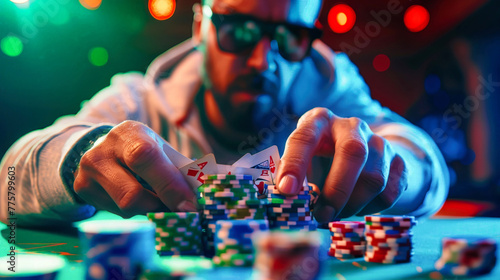 A Man Playing Poker in a Casino