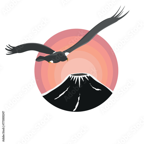 Steller's sea eagle and volcano, vector illustration flat style.	

