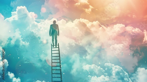 Image featuring a male and a corporate ladder, representing a professional journey. photo