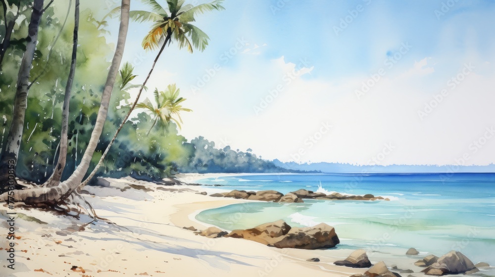 Idyllic tropical beach with swaying palm trees and turquoise water, a tranquil paradise escape. Idyllic tropical beach with swaying palm trees and turquoise water, a tranquil paradise escape.