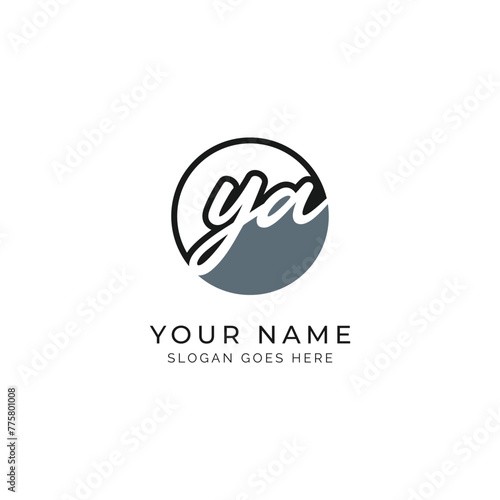 Y, A, YA Initial letter handwritten, Alphabet YA signature Icon in round shape