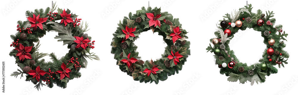 Christmas wreath set isolated on white, in different positions, realistic, 3D
Christmas wreath set isolated on white, in different positions, realistic, 3D