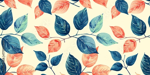 Illustration of a seamless pattern with leaf and flower motifs in an abstract design.