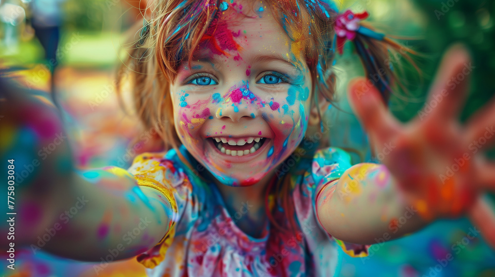 Cheerful girl at the festival of colors Holi Cheerful girl at the festival of colors Holi