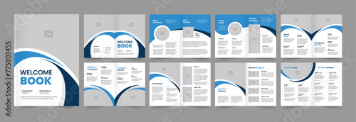 House rental welcome book design and 16 pages welcome brochure with blue colors shapes