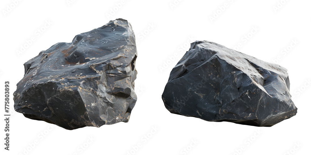 Two large stones on a white background