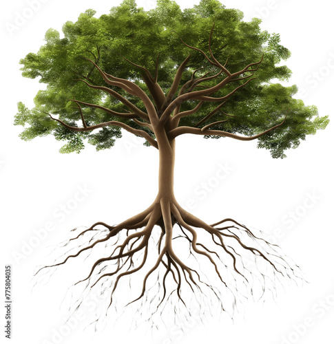 Set tree with roots, green, roots, tree, isolated on transparent background, in different positions, realistic, 3D

