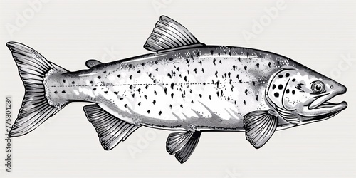Hand-drawn illustration of a trout fish using brush strokes.