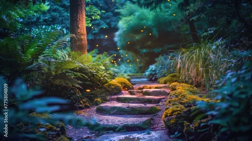 Midnight stroll through a magical fairytale garden with fireflies.