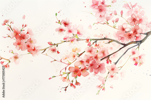 cherry blossom branch in watercolor style, sakura Japanese painting