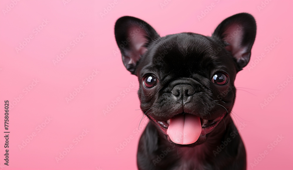 french bulldog puppy on pink background, ai
