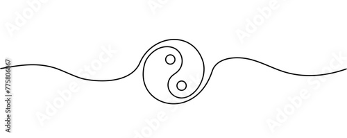 One continuous line drawing of Yin yang symbol sign. Vector illustration, tattoo design