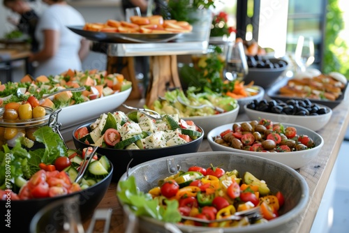 Assorted Fresh Salads and Olives on Buffet