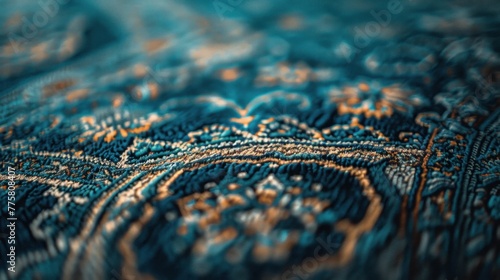 Elegant traditional paisley fabric in close-up, showcasing ornate patterns and textile design. Art of textile design and craftsmanship. © Postproduction