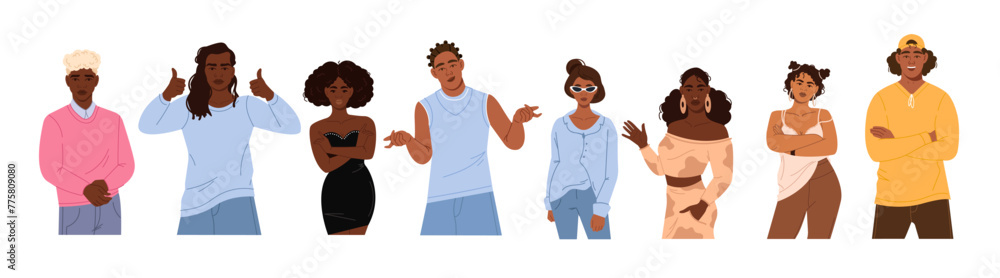 A vector collection of modern, diverse, stylish African American men and women in different poses A vector collection of modern, diverse, stylish African American men and women in different poses