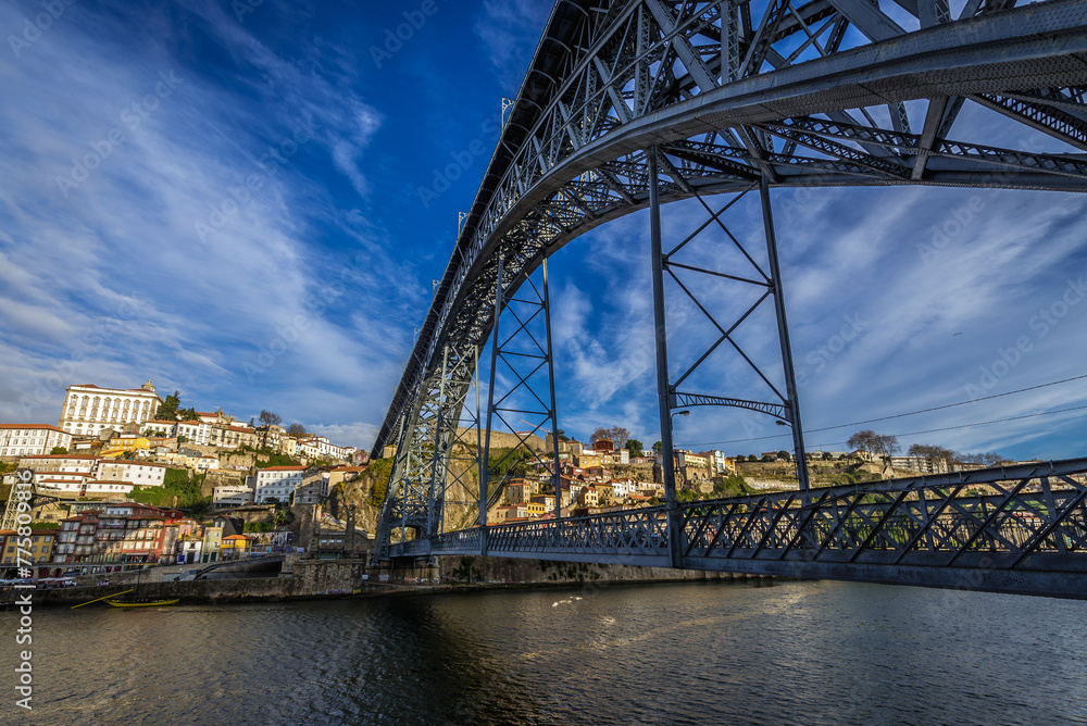 Porto city and Dom Luis I Bridge over Douro River seen from Vila Nova de Gaia, Portugal