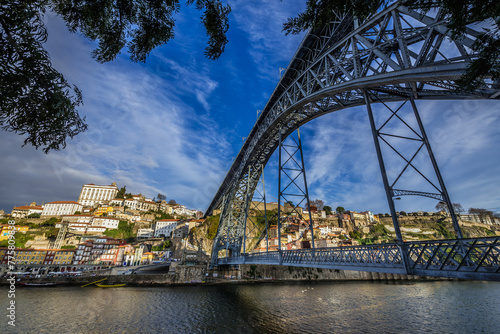 Dom Luis I Bridge over Douro River in Porto seen from Vila Nova de Gaia city, Portugal