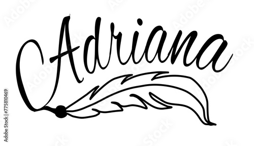 Adriana- black color - name written - Word with feather for websites, baby shower, greetings, banners, cards-shirt, sweatshirt, prints, cricut, silhouette, sublimation
