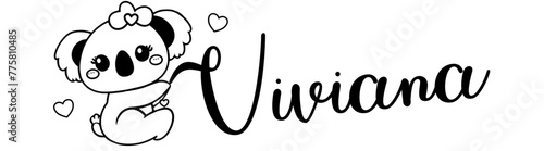 Viviana- black color - name written - Word with Koala kawaii for websites, baby shower, greetings, banners, cards-shirt, sweatshirt, prints, cricut, silhouette, sublimation
