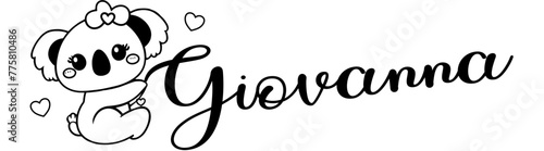 Giovanna- black color - name written - Word with Koala kawaii for websites, baby shower, greetings, banners, cards-shirt, sweatshirt, prints, cricut, silhouette, sublimation
