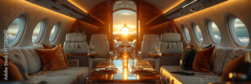 Luxury interior in the modern business jet,
Interior view of a super luxury private jet photo