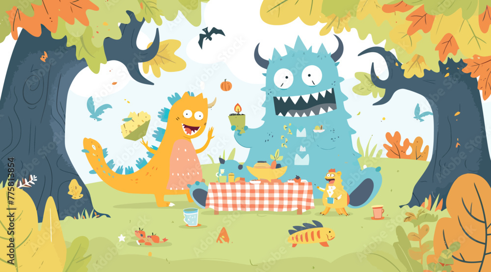 background with leaves and monster background with leaves and monster